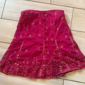 Embroidered Skirt in Rich Red with Gold Accents